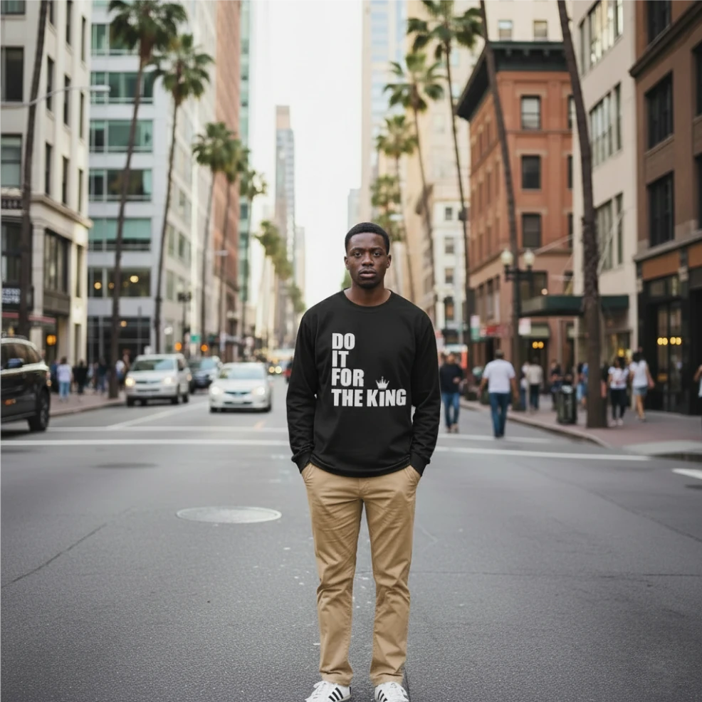 Do It For The King Classic Long Sleeve – Black (Urban Lifestyle Photo)