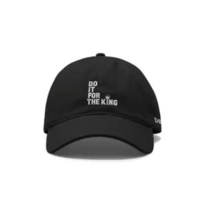 Do It For The King black dad hat with embroidered logo and 1 Corinthians 10:31 detail
