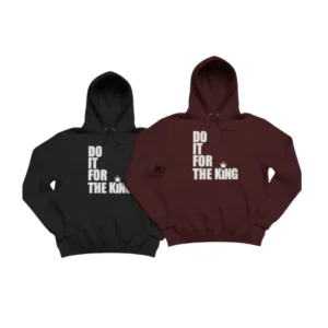 Do It For The King Classic Hoodies in black and maroon with bold white vertical front print and front pouch pocket.